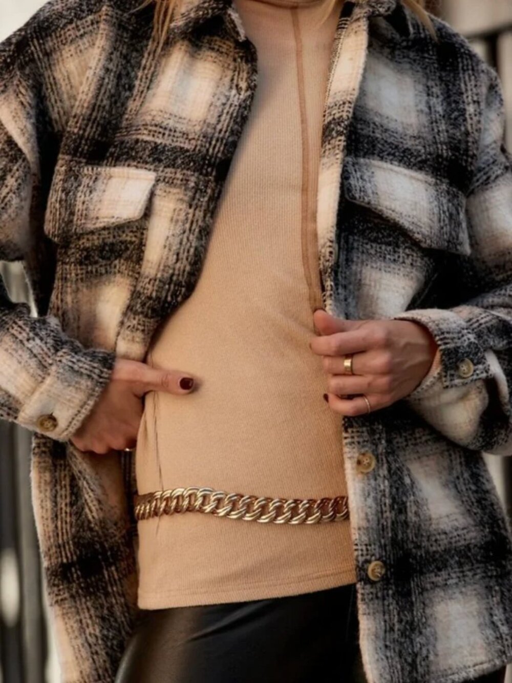 12th Tribe Axel Black Plaid Shacket (Small) - Picture 4 of 12